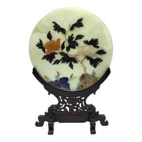 Chinese Hardstone Agate Jadeite Table Screen Plaque