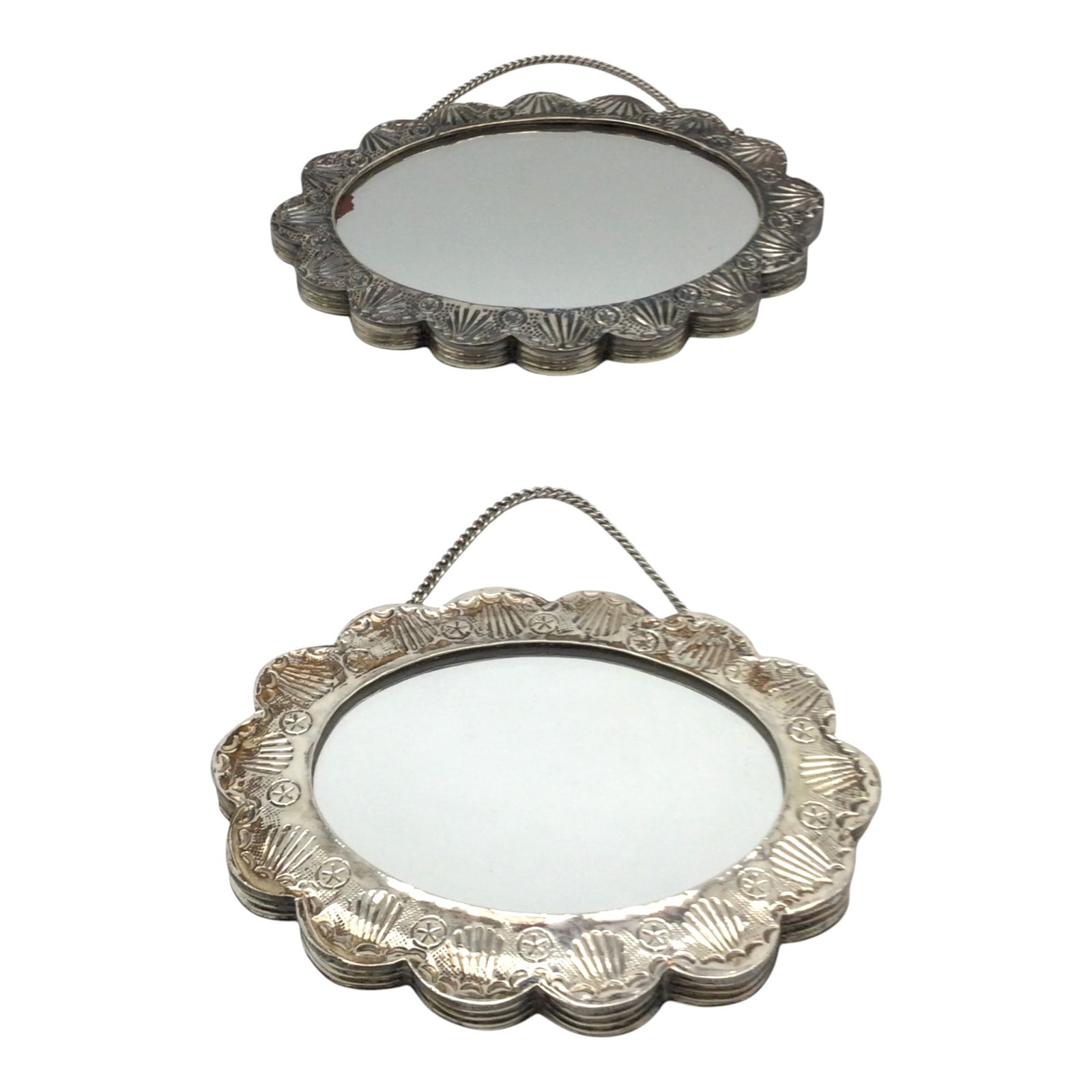 Pair Turkish 900 Bedo Silver Travel Mirrors (1 of 8)