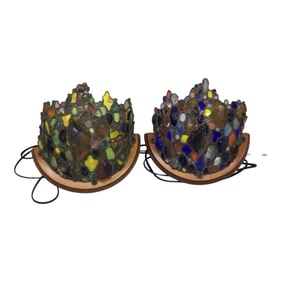 Pair Viralii Barbaric (Romanian) SIgned Stained Glass Sconces