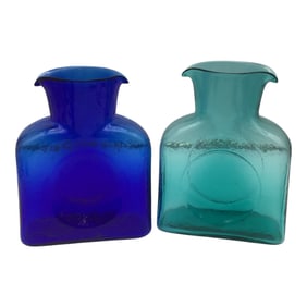 Pair Blenko Double Spout Glass Pitchers