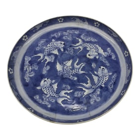 Signed Chinese Blue and White Porcelain Charger