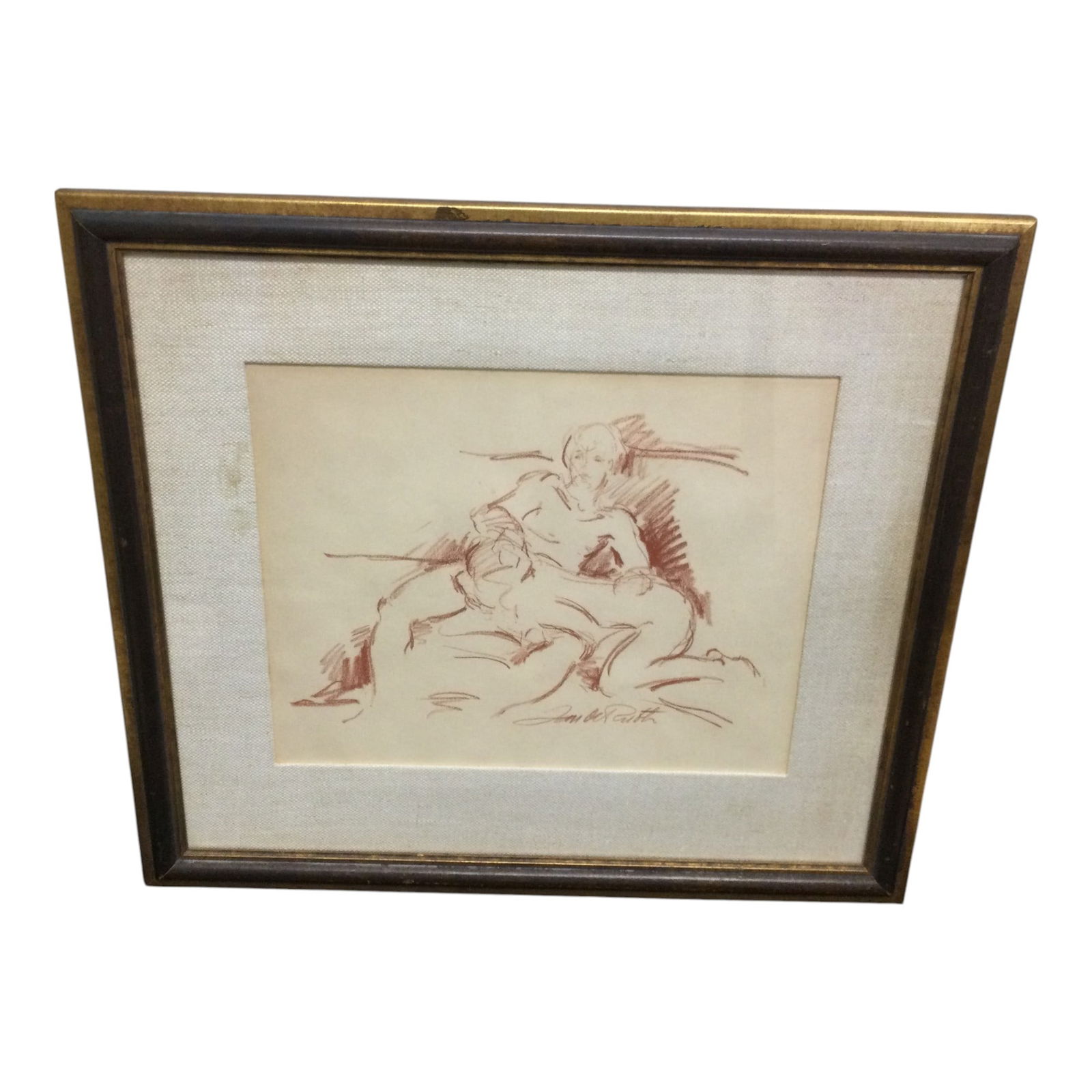 Jan de Ruth (American/Czech, 1922-1991) Signed Chalk on Paper Erotic Art: Jan de Ruth (American/Czech, 1922-1991) Signed Chalk on Paper Erotic Nude Drawing depicting a couple in bed. Approx. 22.5 inches tall x 24 wide.