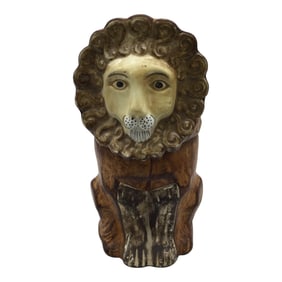 Leather & Porcelain Lion Cookie Jar