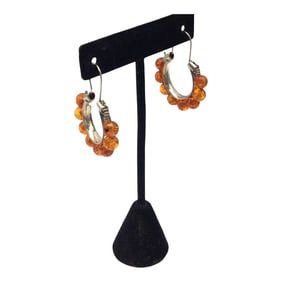 Vintage 925 Amber Hoop Earrings