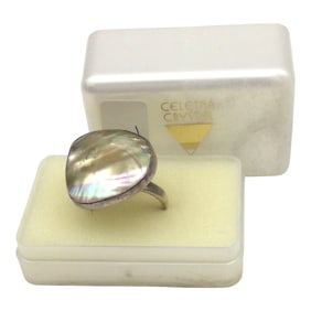 Vintage 925 Adjustable Ring with MOP Cabochon