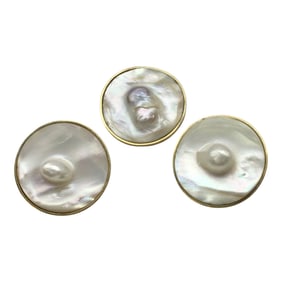 Sterling Silver Gold Vermeil Framed Mabe Blister Pearl Earrings and Pendant Set