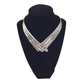 Vintage Taxco Mexico Signed Sterling Silver V Necklace Collar