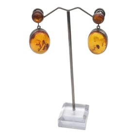 925 Amber Cabochon Earrings