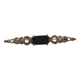 Vintage 925 Onyx and Marcasite Bar Brooch