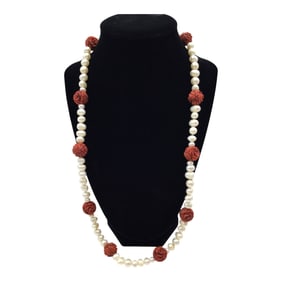 Freshwater Pearls and Cinnabar Necklace