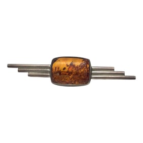 Vintage Warsaw Poland Amber Bar Brooch Signed