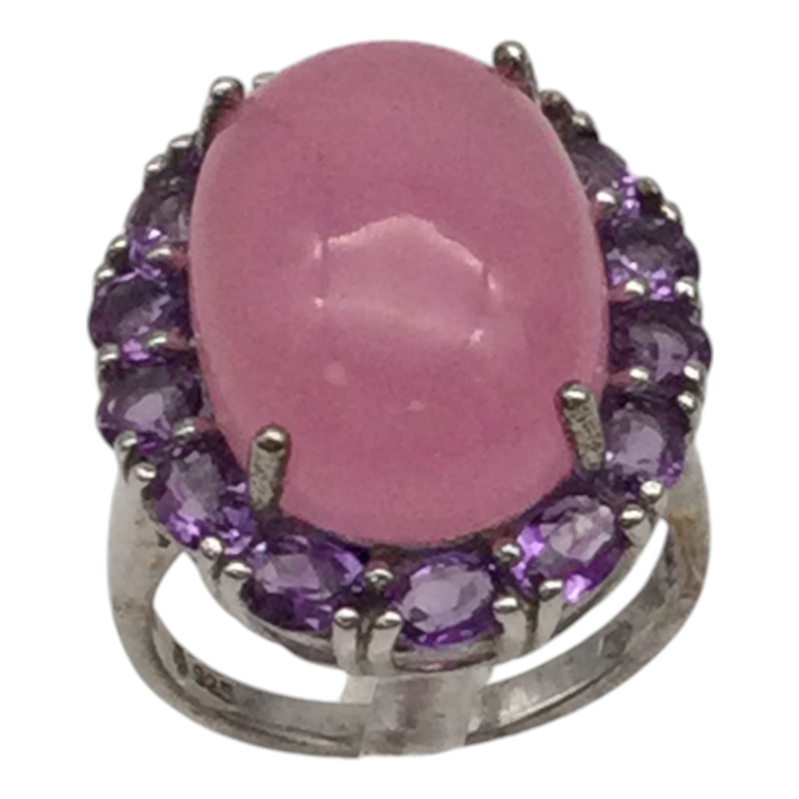925 Signed Pink Rose Quartz and Amethyst Ring Sz. 7 (1 of 6)