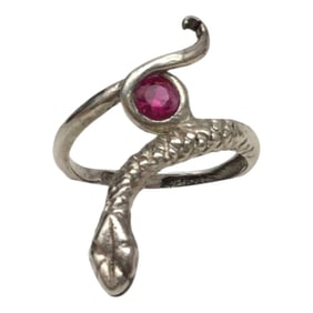 925 Serpent Ring with Red Crystal Sz. 6.5