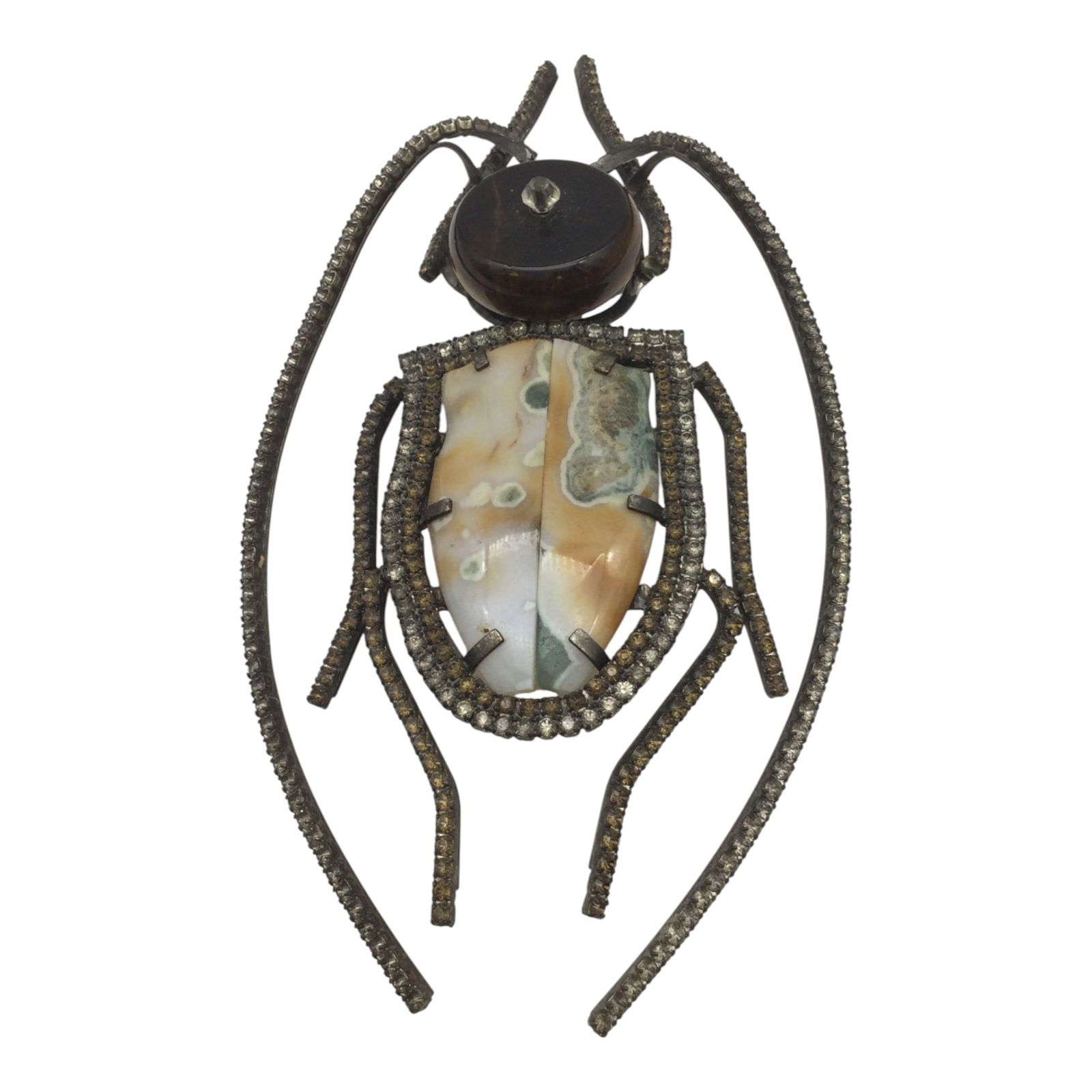 Large Agate, Tigerseye and Sterling Silver Bug Shaped Brooch (1 of 3)