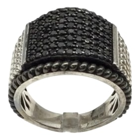 925 Black Spinnel Cocktail Ring Size 8, Signed