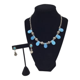 925 Opalite Necklace and Earring Set, Italy