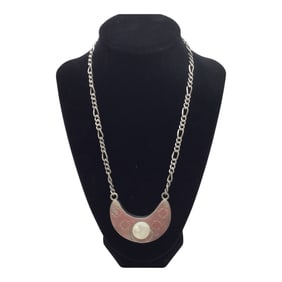 Vintage 925 Crescent Moon MOP Pendant and Necklace