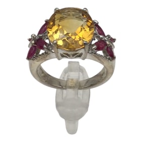 925 Zales Jewelers Citrine and Ruby Ring Sz. 8