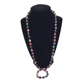 Vintage Murano Millefiori Beaded Necklace Barrel Closure