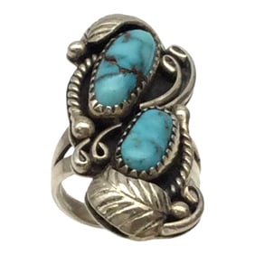 Vintage Hopi Sterling Silver Turquoise Ring Sz. 5, Signed LP