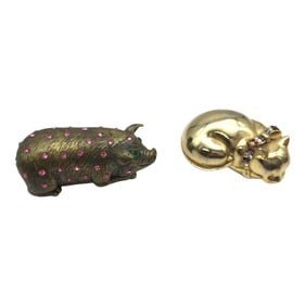 Lot of 2 Metal Animal Shaped Trinket Boxes