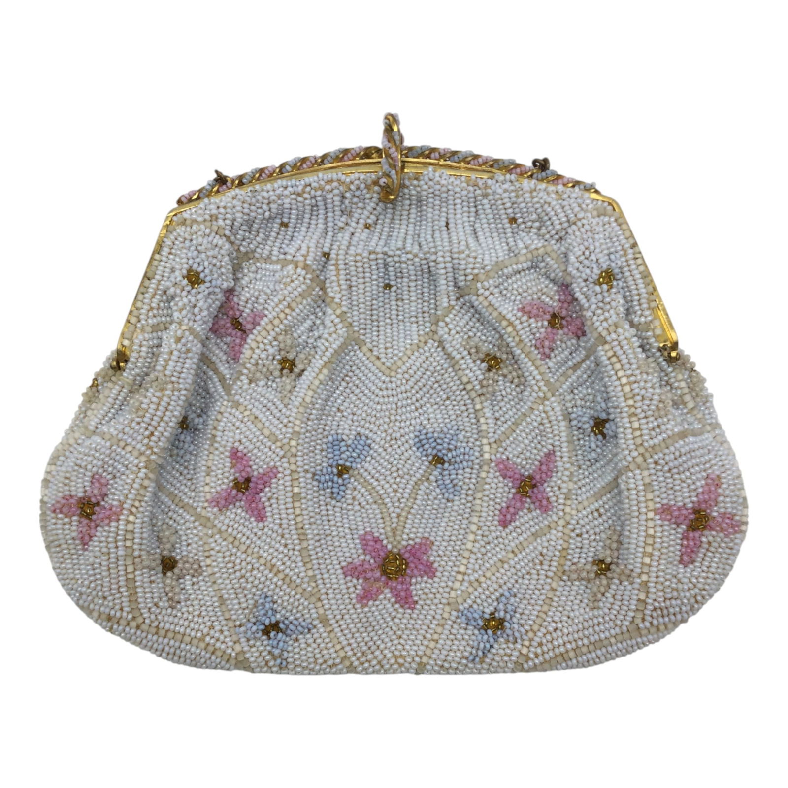 Vintage Glass Seed Beaded Purse Floral Pattern, Unsigned (1 of 4)