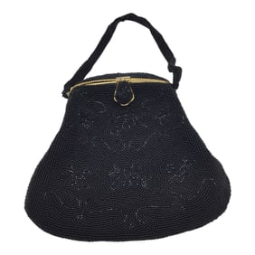 Vintage Sarne Import Italian Black Glass Beaded Evening Bag