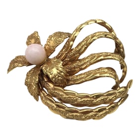 Vintage Rolled Gold Brooch with Coral Accent