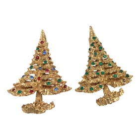 Lot of 2 Vintage Eisenberg Christmas Tree Brooches