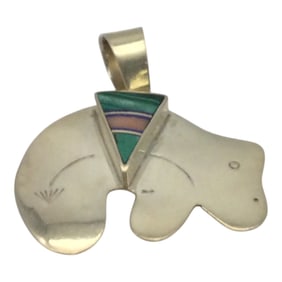 Navajo GENEVIEVE JONES Muti-stone Channel Inlay Bear Pendant