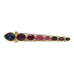 Christian Dior Chameau Et Chameau Faceted Multi Colored Crystals Bar Brooch