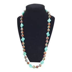 Vintage Spiral Glass Beads and Cloisonne Necklace