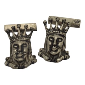Vintage Sterling Silver Unique KING Figural Cufflinks
