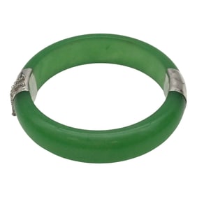 Vintage 925 Jade Bangle Bracelet Signed CP