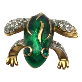 Attwood and Sawyer Enamel Swarovski Crystal Frog Brooch