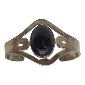 Vintage Mexico 925 Bracelet with Onyx Cabochon Signed