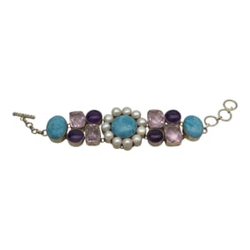 Vintage Large 925 Multi Colored Gemstone Bracelet