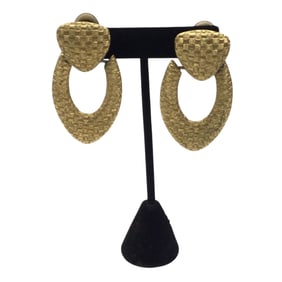 Vintage St. John Gold Basket Weave Textured Clip On Earrings