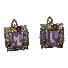 925 Multi Color Gemstone Square Earrings