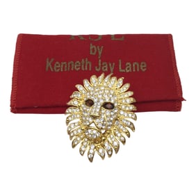 KJL Rhinestone Lion's Head Brooch