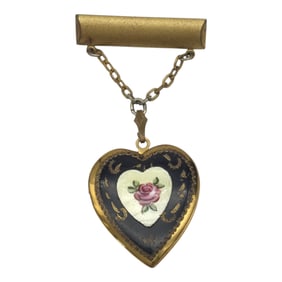 Vintage Gold Enamel Mourning Locket Brooch