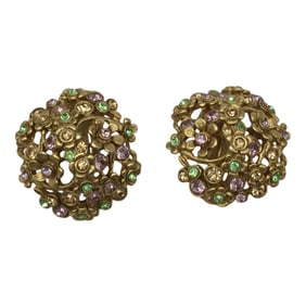 Oscar De La Renta Rhinestone Clip On Earrings
