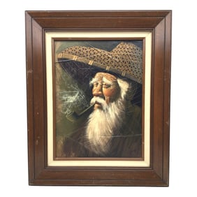 Vintage Oil Painting on Tobacco Leaf Portrait