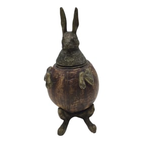 Brass and Wood Rabbit Inkwell by Arthur Court