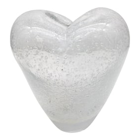 Murano Handblown Clear Bubble Glass Heart Vase