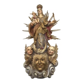 Antique Baroque Wood Carved Radiation Madonna