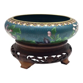 Chinese Cloisonne Bowl with Wood Stand
