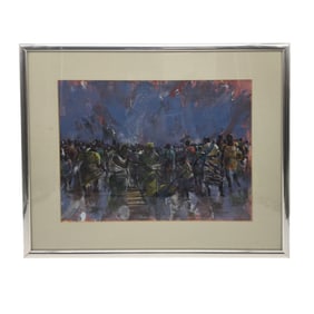Mystery Artist Acrylic Market Scene