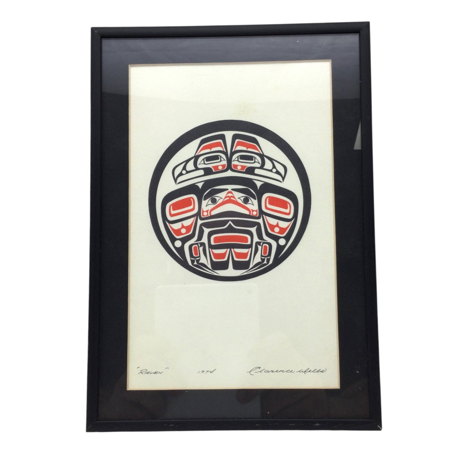 Clarence Wells (1950 - 2025) Signed and Dated 'Raven' Native American Art: Clarence Wells (1950 - 2025) Signed and Dated 1974 'Raven' Native American Art. Clarence A. Wells, from the Gitxsan Clan of the Tsimshian Port Simpson Tribe, part of the Blackfish(killer whale) clan, 