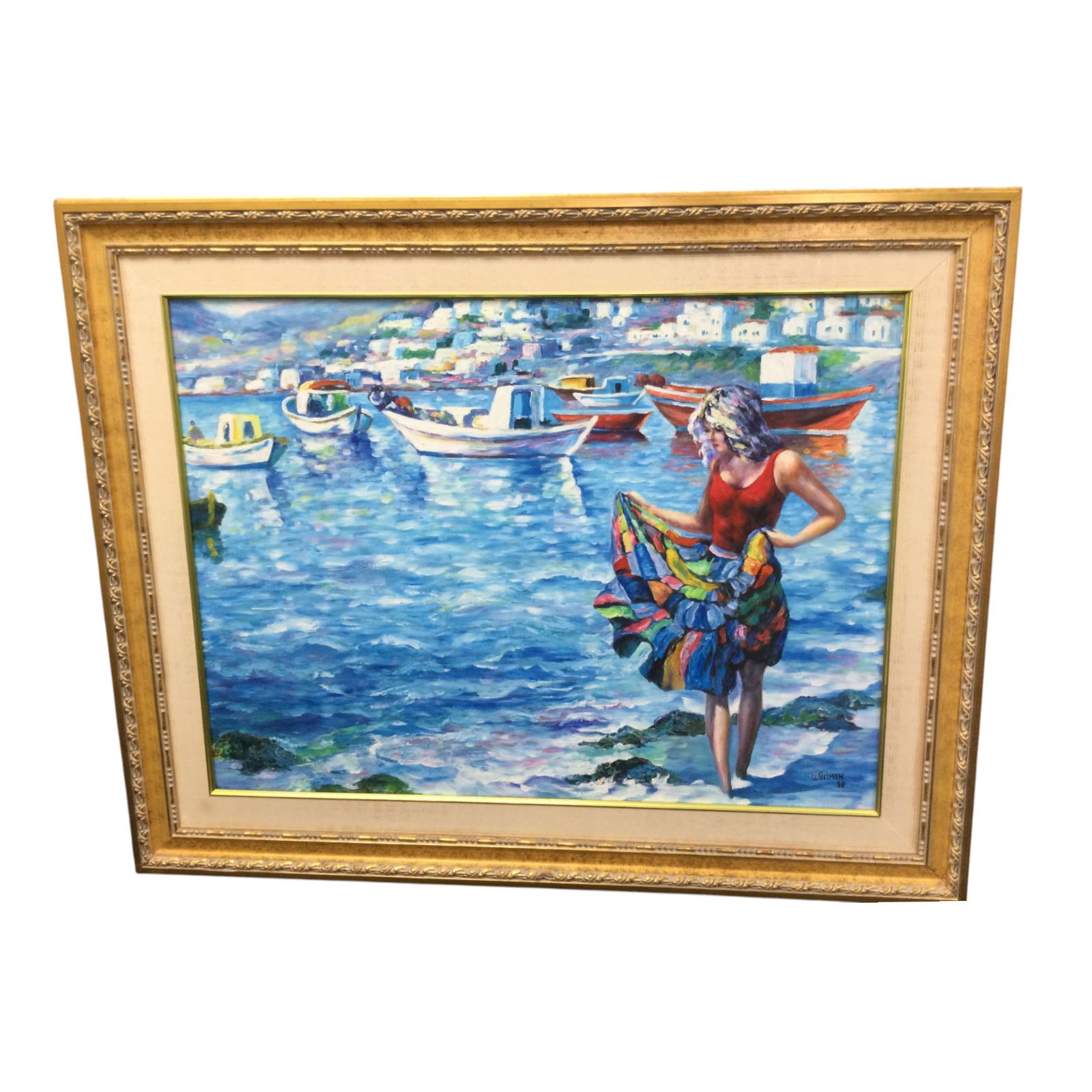 Signed P. Whitman Oil on Canvas 'En La Orilla' (1 of 5)